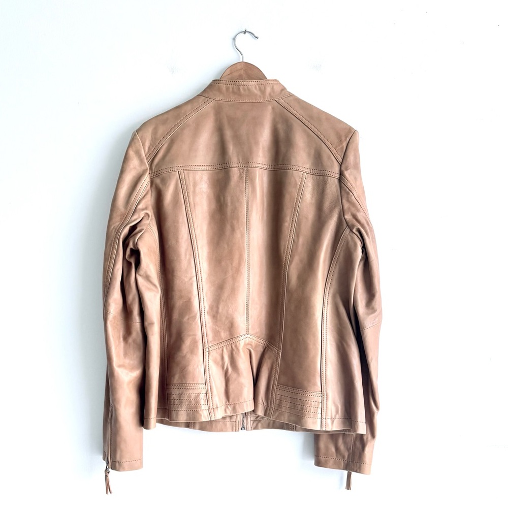 Black Rivet Tan Genuine Soft Leather Moto Jacket Large Biker Streetwear - Picture 7 of 7